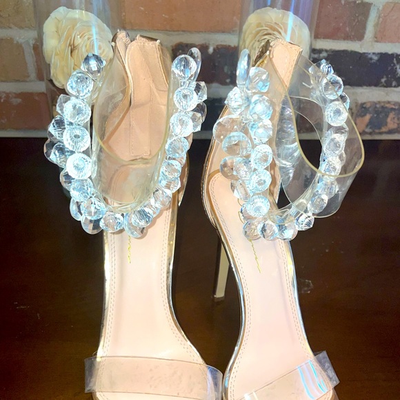 💎💎Olivia Ferragamo Rose Gold Heel Crystal Embellishments & Clear Straps Sz 8💎 - Picture 5 of 11